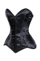 Lavish Black Satin Front Zipper Overbust Corset - Daisy Corsets