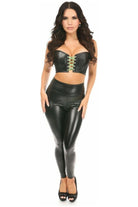 Lavish Black/Neon Green Faux Leather Lace - Up Short Bustier Top - Daisy Corsets