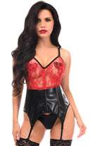 Lavish Black/Red Wet Look & Lace Bustier Corset w/Garters - Daisy Corsets