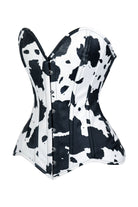 Lavish Black/White Cow Print Faux Leather Overbust Corset Top - Daisy Corsets