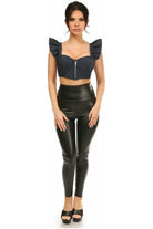 Lavish Blue Denim Underwire Bustier Top w/Removable Ruffle Sleeves - Daisy Corsets