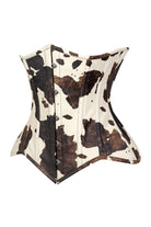 Lavish Brown/Cream Cow Print Faux Leather Underbust Waist Cincher Corset Top - Daisy Corsets