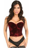 Lavish Dark Red Crushed Velvet Underwire Bustier - Daisy Corsets