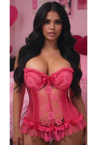 Lavish Fuchsia Lycra & Lace Hook & Eye Stretch Bustier Corset - Daisy Corsets
