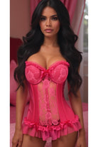 Lavish Fuchsia Lycra & Lace Hook & Eye Stretch Bustier Corset - Daisy Corsets