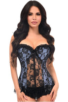 Lavish Lt Blue w/Black Lace & Lycra Hook & Eye Stretch Bustier Corset - Daisy Corsets