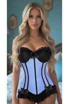 Lavish Lt Blue w/Black Lycra Hook & Eye Stretch Bustier Corset - Daisy Corsets