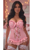 Lavish Lt Pink Lycra & Lace Hook & Eye Stretch Bustier Corset - Daisy Corsets