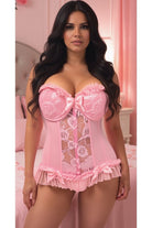 Lavish Lt Pink Lycra & Lace Hook & Eye Stretch Bustier Corset - Daisy Corsets