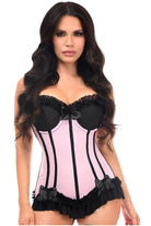 Lavish Lt Pink w/Black Lycra Hook & Eye Stretch Bustier Corset - Daisy Corsets