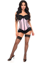 Lavish Lt Pink w/Black Lycra Hook & Eye Stretch Bustier Corset - Daisy Corsets