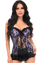Lavish Lt Purple w/Black Lace & Lycra Hook & Eye Stretch Bustier Corset - Daisy Corsets