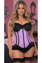 Lavish Lt Purple w/Black Lycra Hook & Eye Stretch Bustier Corset - Daisy Corsets