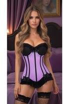 Lavish Lt Purple w/Black Lycra Hook & Eye Stretch Bustier Corset - Daisy Corsets