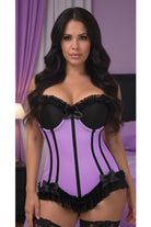 Lavish Lt Purple w/Black Lycra Hook & Eye Stretch Bustier Corset - Daisy Corsets