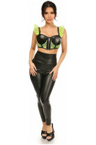 Lavish Neon Green Fishnet & Faux Leather Underwire Bustier Top w/Removable Ruffle Sleeves - Daisy Corsets