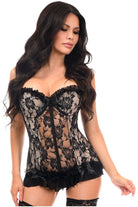Lavish Nude w/Black Lace & Lycra Hook & Eye Stretch Bustier Corset - Daisy Corsets