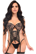 Lavish Nude/Black Lycra & Lace Hook & Eye Lace - Up Bustier Corset w/Garters - Daisy Corsets