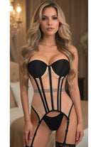 Lavish Nude/Black Mesh Underwire Bustier Corset w/Garters - Daisy Corsets