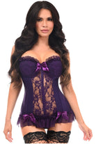 Lavish Plum Lycra & Lace Hook & Eye Stretch Bustier Corset - Daisy Corsets