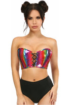 Lavish Rainbow Glitter PVC Lace - Up Bustier Top - Daisy Corsets