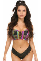 Lavish Rainbow PVC Glitter & Fishnet Lace - Up Short Bustier Top - Daisy Corsets