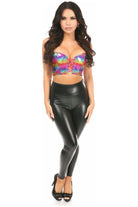 Lavish Rainbow PVC Glitter Lace - Up Short Bustier Top - Daisy Corsets
