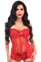 Lavish Red Lycra & Lace Hook & Eye Stretch Bustier Corset - Daisy Corsets
