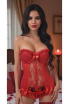 Lavish Red Lycra & Lace Hook & Eye Stretch Bustier Corset - Daisy Corsets