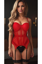 Lavish Red Mesh Underwire Bustier Corset w/Garters - Daisy Corsets