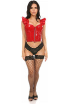Lavish Red Patent Bustier Top w/Ruffle Sleeves - Daisy Corsets