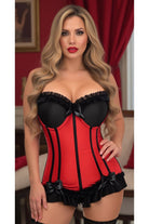 Lavish Red/Black Lycra Hook & Eye Stretch Bustier Corset - Daisy Corsets