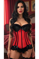 Lavish Red/Black Lycra Hook & Eye Stretch Bustier Corset - Daisy Corsets