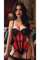 Lavish Red/Black Mesh Underwire Bustier Corset w/Garters - Daisy Corsets