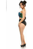 Lavish Teal/Blue Holo Lace - Up Short Bustier Top - Daisy Corsets