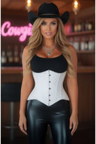 Lavish White Brocade Waist Cincher Under Bust Corset w/Front Busk Closure - Daisy Corsets