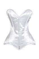 Lavish White Satin Front Zipper Overbust Corset - Daisy Corsets