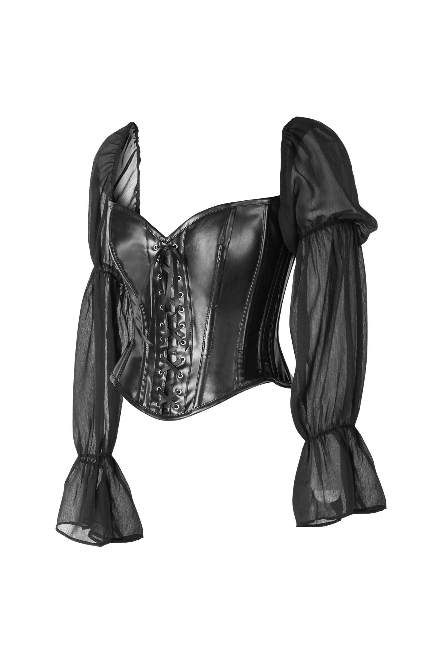 Top Drawer Black Faux Leather Steel Boned Corset w/Sleeves - Daisy Corsets