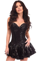 Top Drawer Black Sequin Steel Boned Mini Corset Dress - Daisy Corsets