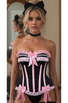 Daisy TD-163 Black/Pink Steel Boned Burlesque Corset