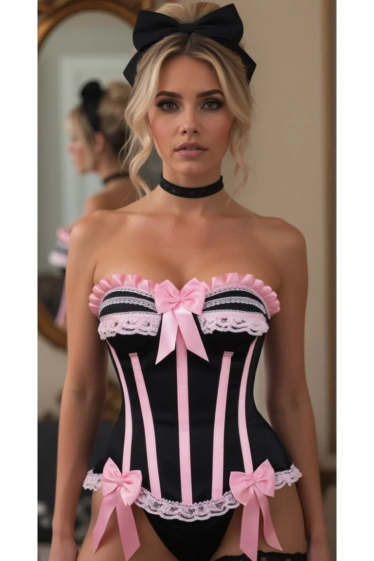 Daisy TD-163 Black/Pink Steel Boned Burlesque Corset