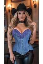 Top Drawer Blue Denim Steel Boned Overbust Corset w/Fringe - Daisy Corsets