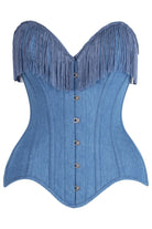 Top Drawer Blue Denim Steel Boned Overbust Corset w/Fringe - Daisy Corsets