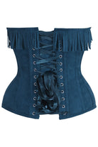 Top Drawer Blue Suede Steel Boned Overbust Corset w/Fringe - Daisy Corsets