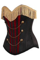 Top Drawer Burlesque Black/Dark Red Steel Boned Corset w/Gold Fringe - Daisy Corsets