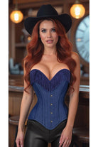 Top Drawer Dark Blue Denim Steel Boned Overbust Corset w/Fringe - Daisy Corsets