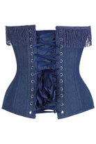 Top Drawer Dark Blue Denim Steel Boned Overbust Corset w/Fringe - Daisy Corsets