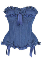Top Drawer Dark Blue Denim Underwire Steel Boned Burlesque Corset w/Bows - Daisy Corsets