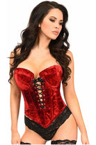 Top Drawer Dark Red Velvet Steel Boned Lace - Up Bustier - Daisy Corsets