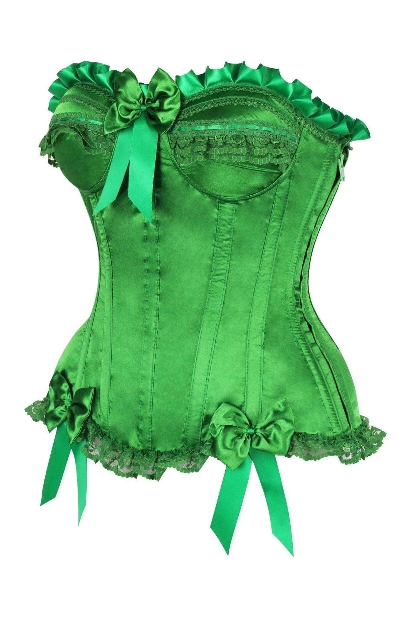 Top Drawer Green Satin Steel Boned Burlesque Corset - Daisy Corsets